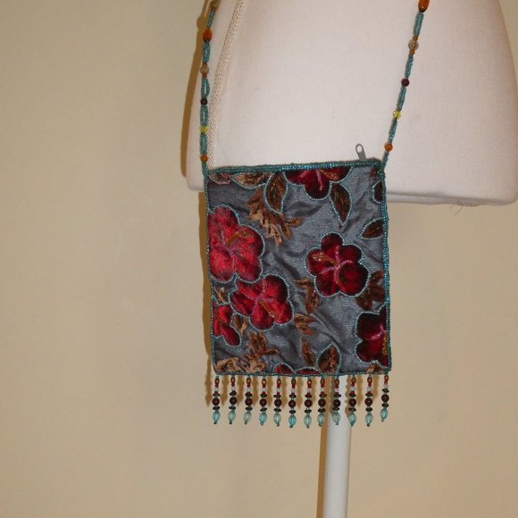 Beaded Velvet Crossbody Boho Handbag New - Picture 4 of 8